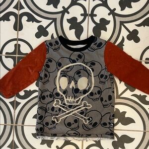 Rags to Raches Gray and Orange Skull Long Sleeve Tee